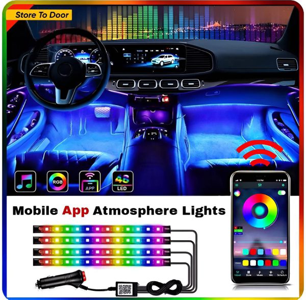 4 Strips Multi Color LED light for Bike & Car Interior Ambient Light | App Controlled - awanix.pk