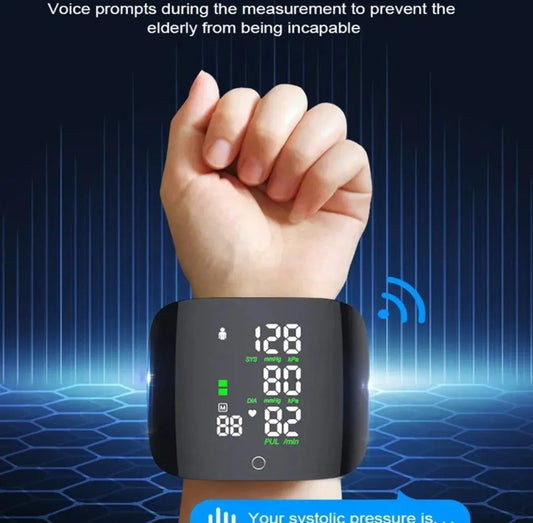 Digital Wrist Blood Pressure Monitor - Rechargeable LED BP Monitor with Heart Rate Tracking | Portable Sphygmomanometer for Home Use