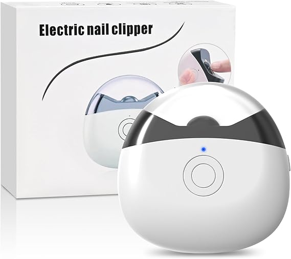 Electric automatic nail clipper with LED light, nail catcher, and rechargeable battery for safe nail trimming.