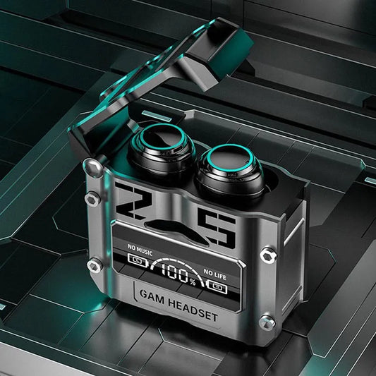 M25 Damix TWS wireless Bluetooth 5.3 earbuds with 2000mAh charging case featuring IPX7 waterproof rating and 40-hour battery life for music and calls.