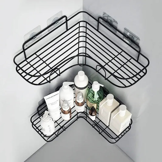 Metal corner shelf rack for bathroom wall mount storage organization with waterproof design.