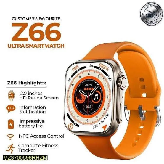 Z66 Ultra Watch 8 Series (45mm) – Premium Bluetooth Calling Smartwatch with Ocean Silicone Strap, 100+ Sports Modes, IP68 Waterproof, Heart Rate/SpO2 Monitor – Best Budget Sport Watch for Men & Women