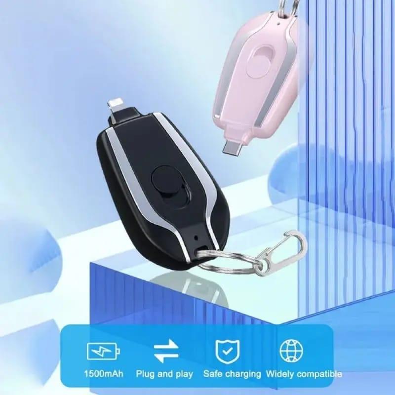 Ultra-Compact 1500mAh Keychain Emergency Charger with Fast Type-C Charging and Backup Power Bank for Android and Lightning Devices - awanix.pk