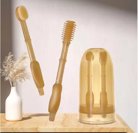 Baby Silicone Toothbrush Set Baby Oral Tongue Cleaner Infant Newborn Tongue Cleaning Brush Kids Tongue Scraper Cleaner - awanix.pk