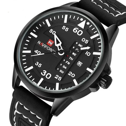 NAVIFORCE Military Sport Watch for Men – Waterproof Quartz Analog Watch with Leather Strap, White Dial, Shock Resistant & Casual Outdoor Style