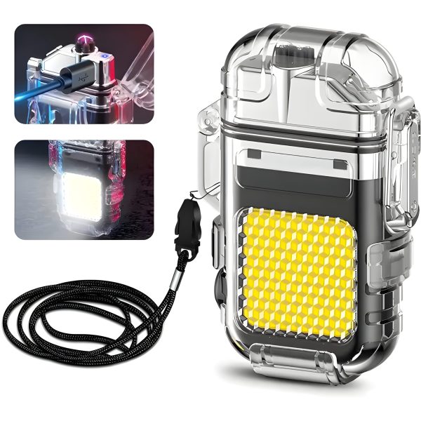 Transparent Bright Cob Led Flashlight With Arc Plasma Beam Electric Lighter (random Color) - awanix.pk
