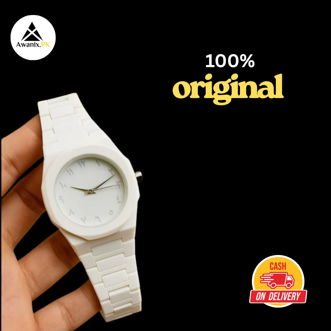 White Aura Wrist Watch - Lightweight Fashion Watch with Butterfly Lock | Classic Analog Dial | Water Resistant | Best Watch Price in Pakistan