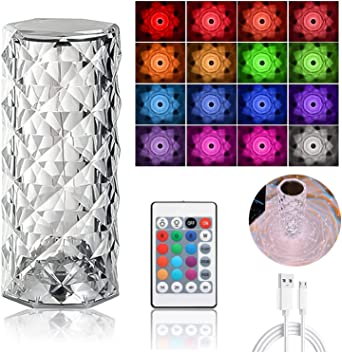 16 Colors Diamond Rose Crystal Touch Lamp Bedside Acrylic Usb Rechargeable Table Lamp - awanix.pk
