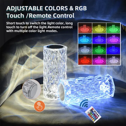 16 Colors Diamond Rose Crystal Touch Lamp Bedside Acrylic Usb Rechargeable Table Lamp - awanix.pk