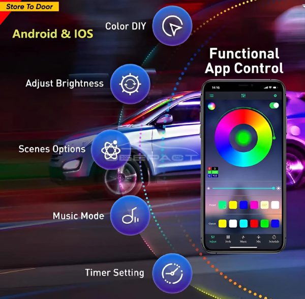 4 Strips Multi Color LED light for Bike & Car Interior Ambient Light | App Controlled - awanix.pk