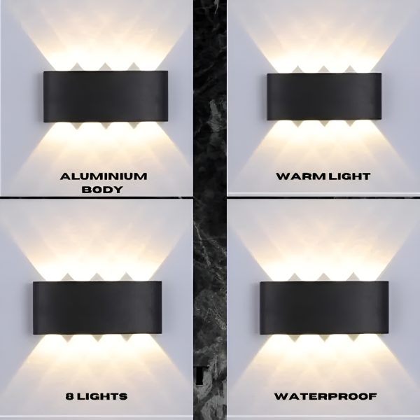 8 Way 8 Side Outdoor Waterproof Wall Light, Fancy Led Light For Wall, Aluminium Ip65 Waterproof Outdoor Wall Lamps – 8 Watts - awanix.pk