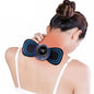 Blue EMS mini electric massager for neck and back pain relief.

