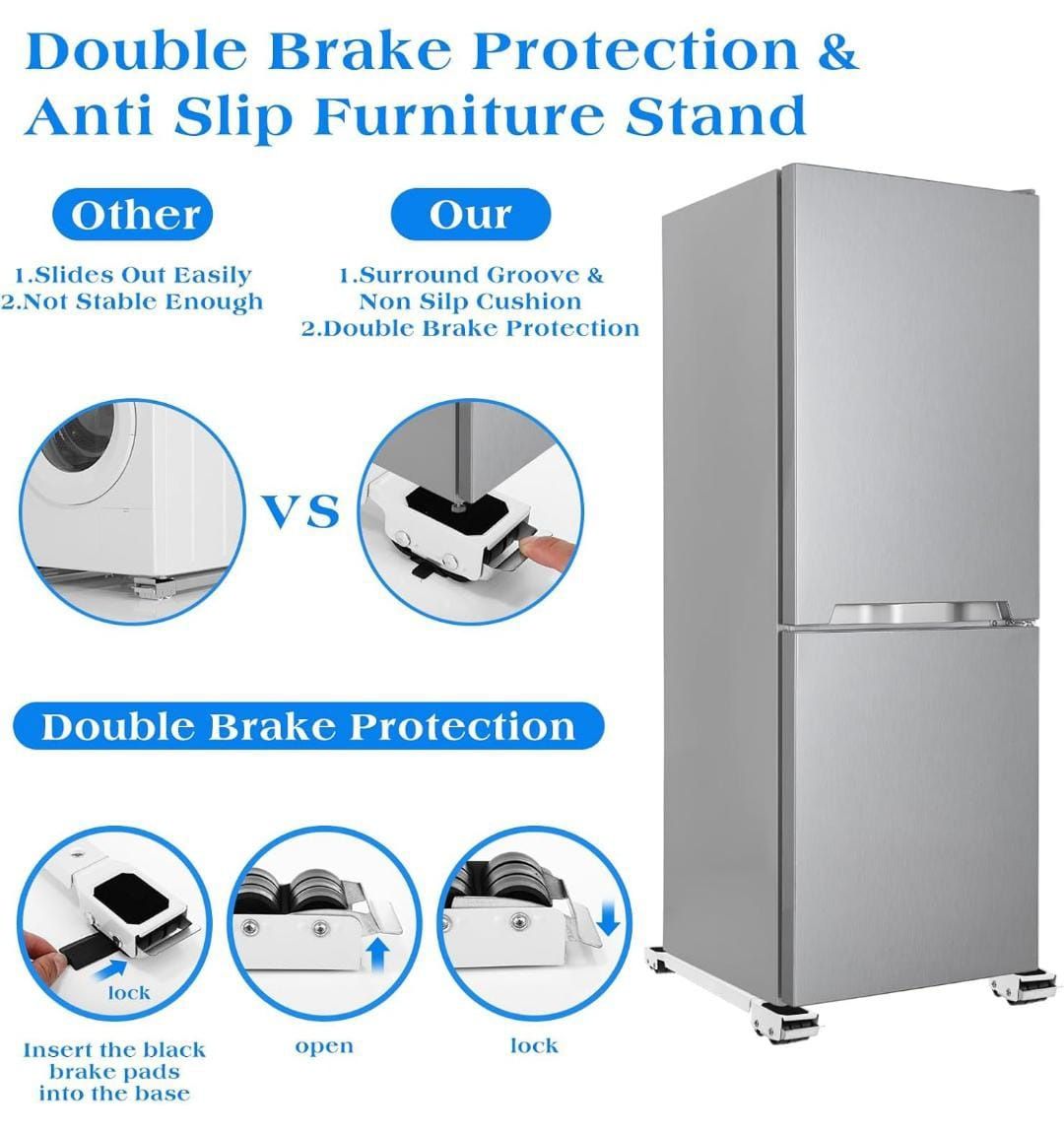 Heavy duty adjustable furniture mover set with wheels for moving refrigerators, washing machines, and large appliances safely.