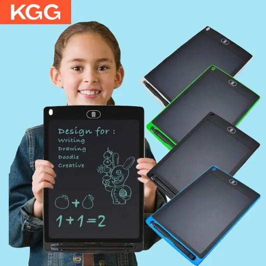 An 8.5-inch LCD writing tablet for kids with a stylus and protective cover.

