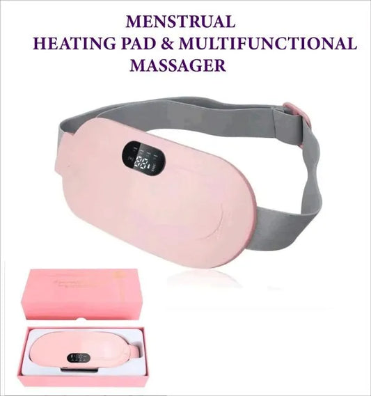 Women wearing a menstrual cramp relief heating belt with adjustable settings.