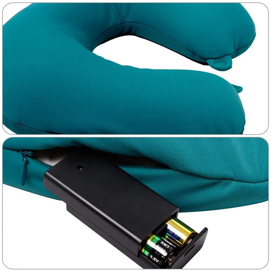 Neck massage cushion pillow for pain relief with portable design and comfortable fabric for travel and home use.