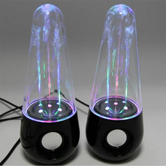 Water dancing speaker with colorful LED water fountain and bullet shape design.