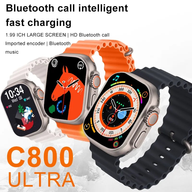 C800 Ultra Smart Watch for Men & Women - 1.95'' HD Touchscreen, Bluetooth Calling
