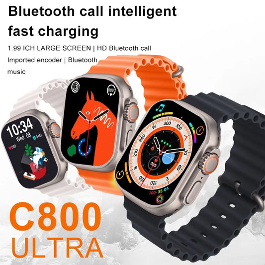 C800 Ultra Smart Watch for Men & Women - 1.95'' HD Touchscreen, Bluetooth Calling