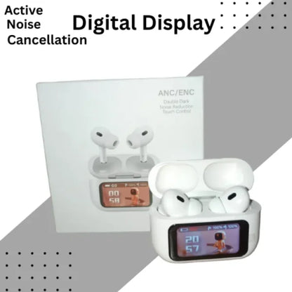 Slide 0 Slide 1 Slide 2 Slide 3 Slide 4 Slide 5 Airpods Pro With Digital Display – Anc And Transparency- Touch Volume Control – Digital Screen – Smooth Display Earphone - awanix.pk