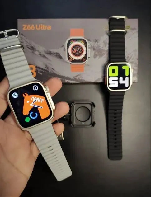 Z66 Ultra Watch 8 Series (45mm) – Premium Bluetooth Calling Smartwatch with Ocean Silicone Strap, 100+ Sports Modes, IP68 Waterproof, Heart Rate/SpO2 Monitor – Best Budget Sport Watch for Men & Women