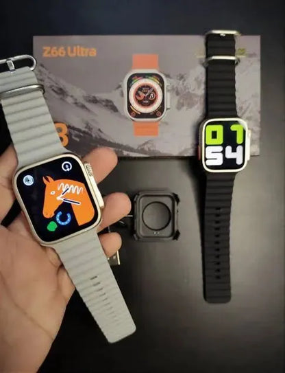 Z66 Ultra Watch 8 Series (45mm) – Premium Bluetooth Calling Smartwatch with Ocean Silicone Strap, 100+ Sports Modes, IP68 Waterproof, Heart Rate/SpO2 Monitor – Best Budget Sport Watch for Men & Women